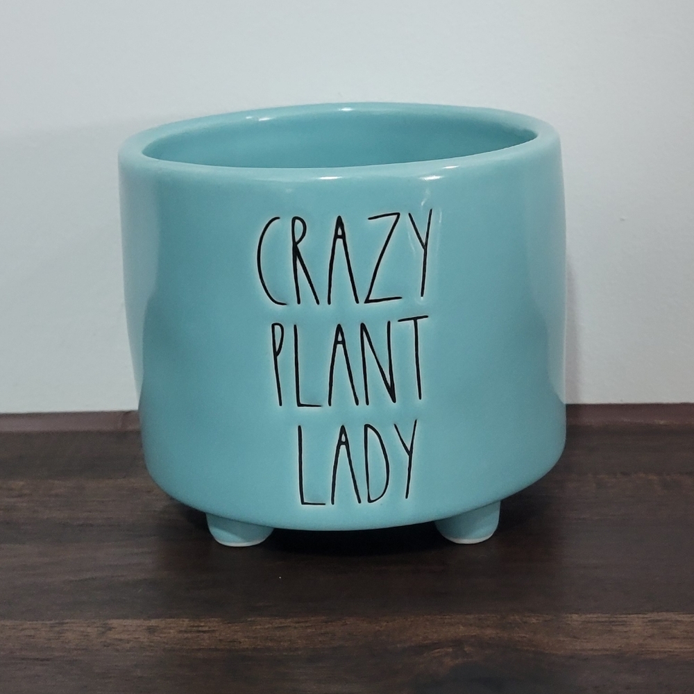 Rae Dunn Crazy Plant Lady Blue Ceramic Plant Pot